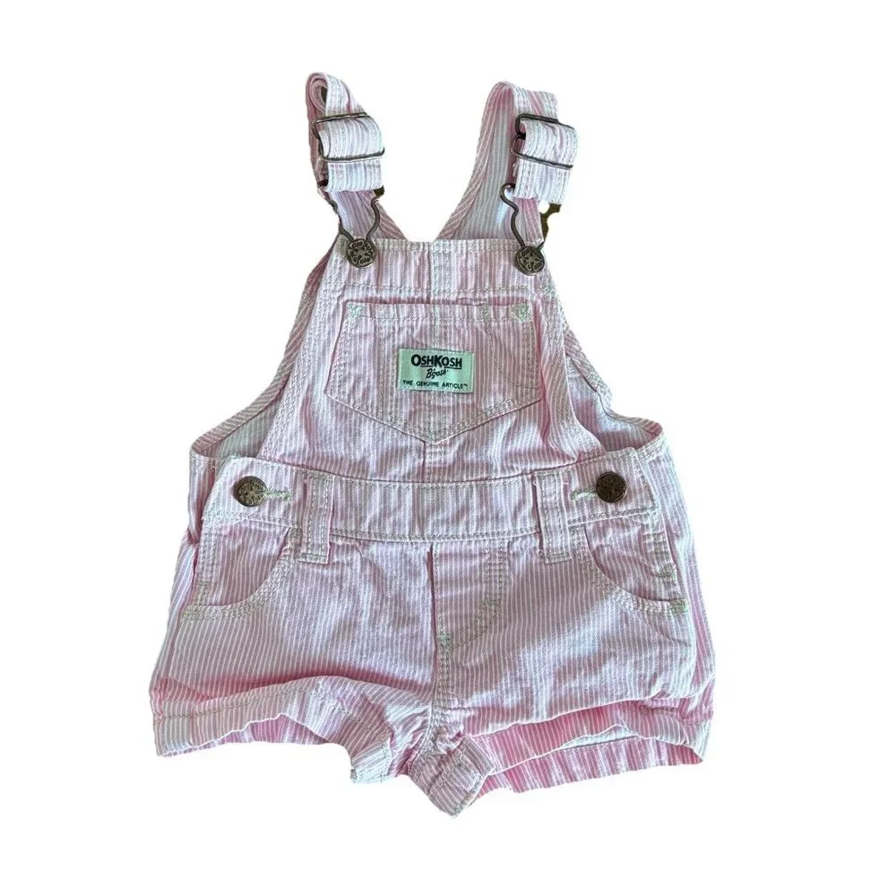 OshKosh B'gosh Baby Shortalls Pinstripe Pink White Size 6‎ Months Summer Classic